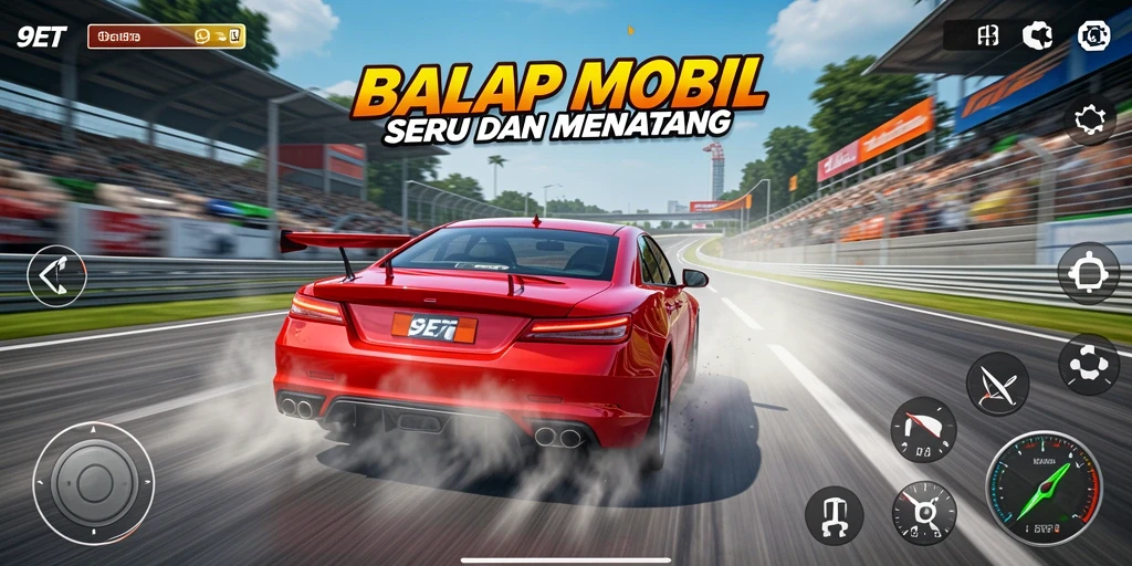 Tampilan gameplay balap mobil yang seru dalam 9ET.