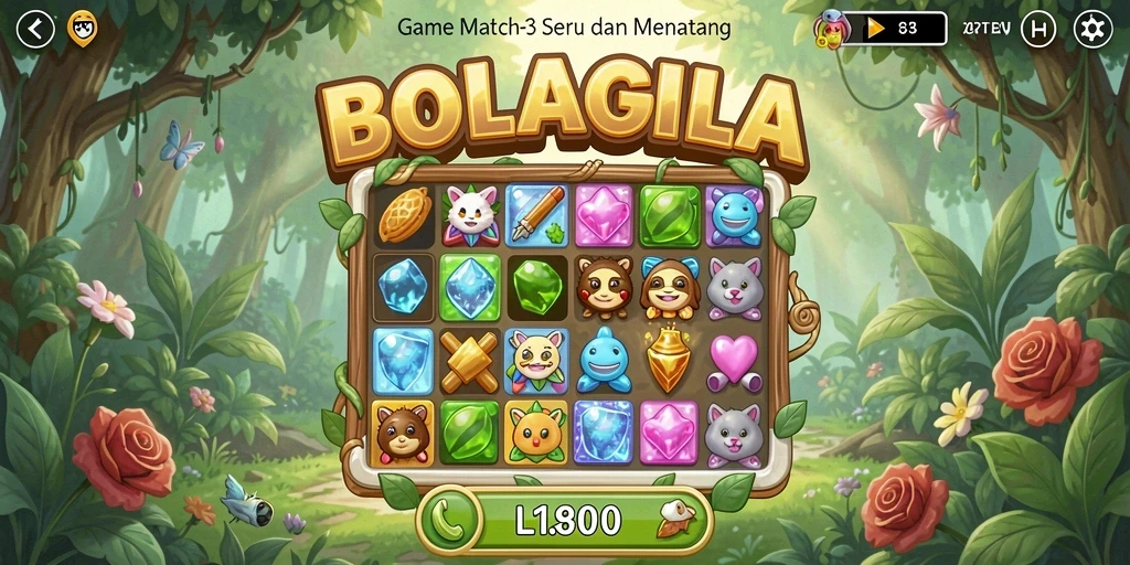 Screenshot gameplay BOLAGILA menampilkan suasana mencocokkan yang seru dan penuh warna.
