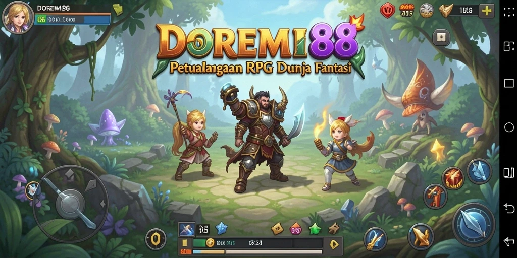 Screenshot DOREMI88 menampilkan pertarungan epik dan karakter menarik.