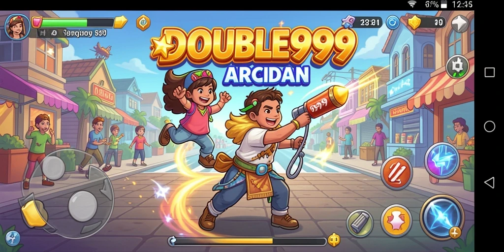 Tampilan gameplay utama dari <strong>DOUBLE999</strong> dengan grafis arcade yang mengasyikkan.
