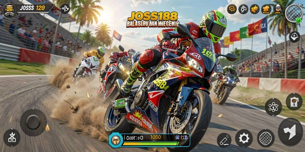 Screenshot gameplay <strong>JOSS188</strong> yang mendebarkan saat balapan motor.