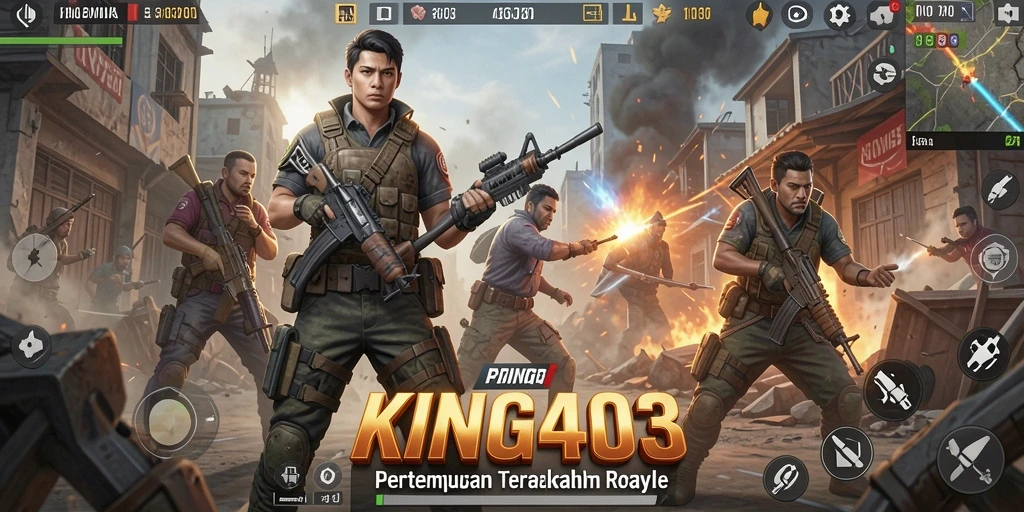 Tangkapan layar utama KING403 menampilkan aksi memukau Battle Royale.