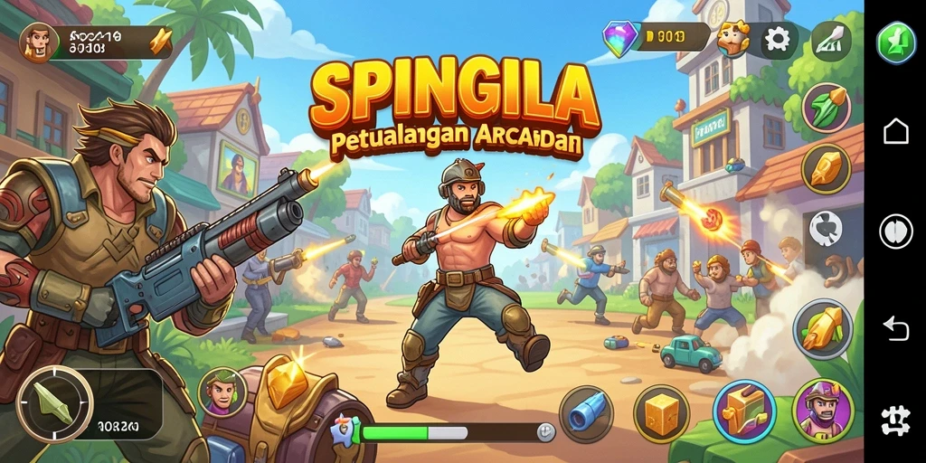 Screenshot menampilkan gameplay seru SPINGILA dengan karakter aktif.